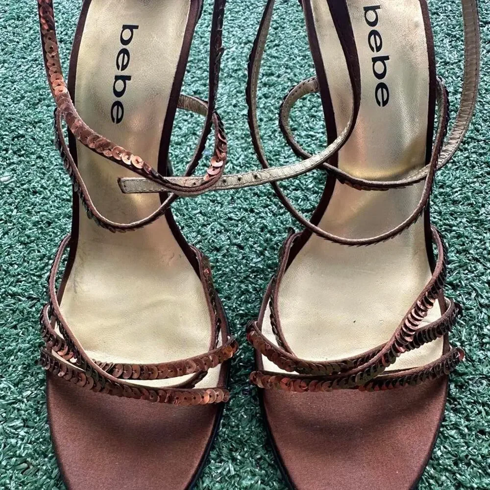 vintage bebe brown sequin heels